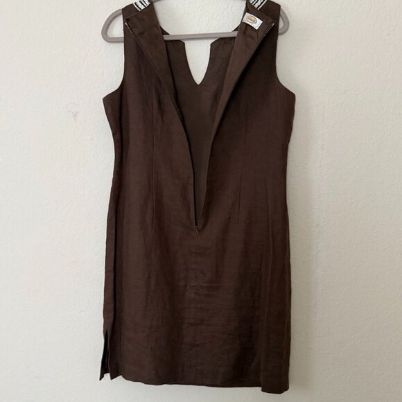 Talbots Brown Sleeveless Linen Dress with Beaded Neckline size 14 - Picture 5 of 13